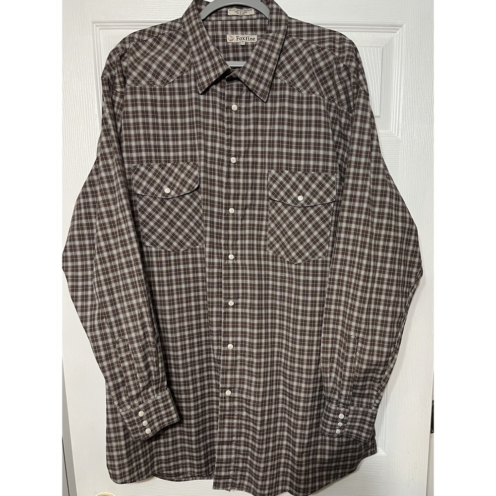 FoxFire‎ Mens Shirt Western Button Down Pearl Snaps Tan Plaid Big Tall 3XT